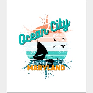 Ocean City Maryland Retro Vintage Exploding Sunset Posters and Art